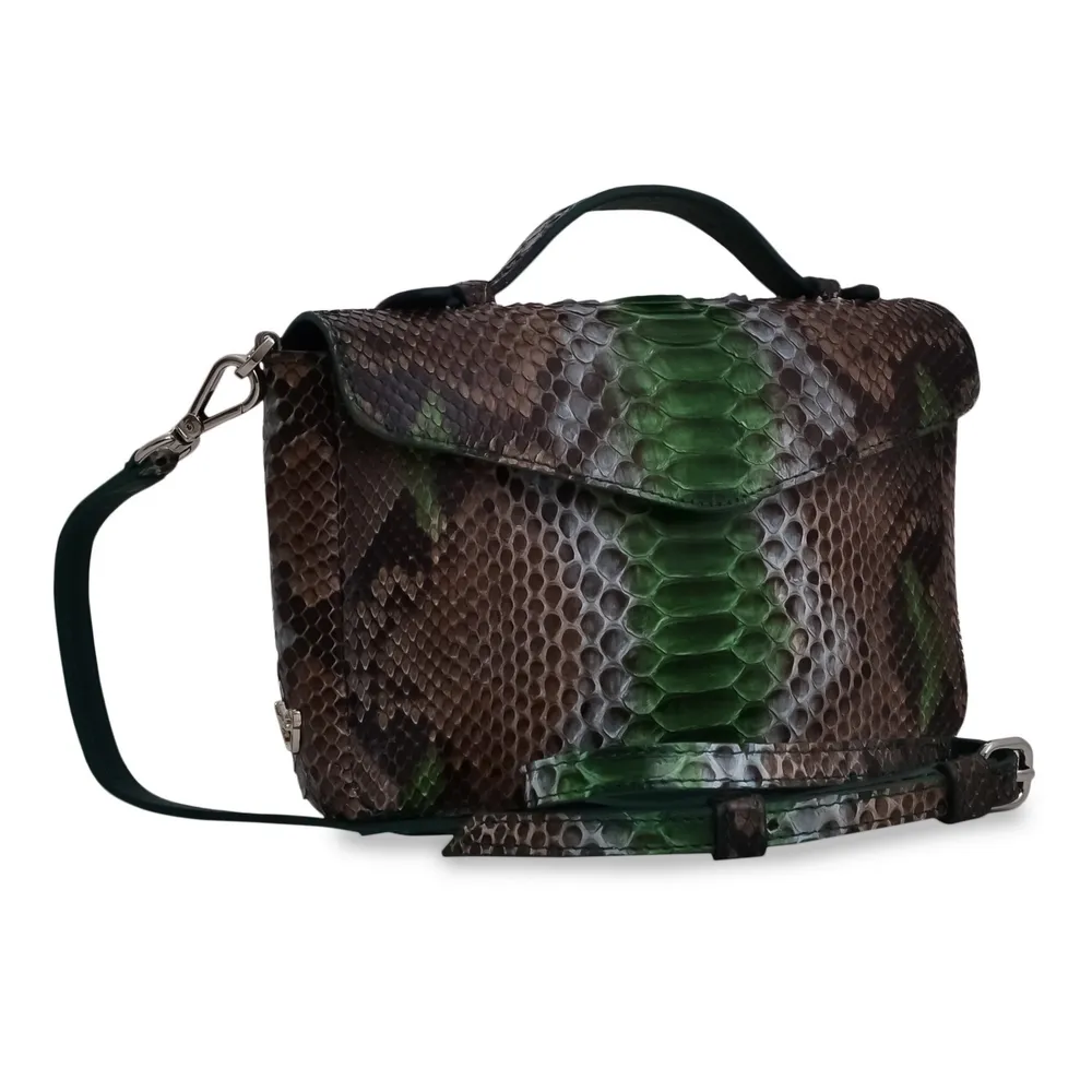 Geanta Vanda, piele de piton — Nuante de maro si verde